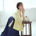 【レンタル】【袴 18点フルセット イエロークリームに花文様】 訪問着 袴 大人 卒業式 教員 教職員 先生 着物レンタル 往復送料無料 着物 正絹 袴 古典花 エスニック 黄 イエロー 紺 ネイビー フルセット 足袋プレゼント 女 女性