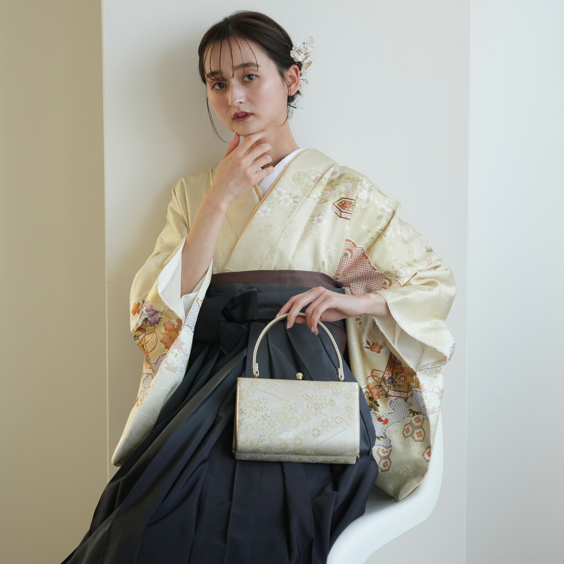 【レンタル】【袴 18点セット 薄黄色に貝桶と古典柄】訪問着 着物 はかま フルセット 卒業式 教員 教職員 先生 大学生 専門学生 レディース 女性袴91cm（身長153-158cm）ブーツ着用時165cmまで適応 足袋プレゼント 往復送料無料