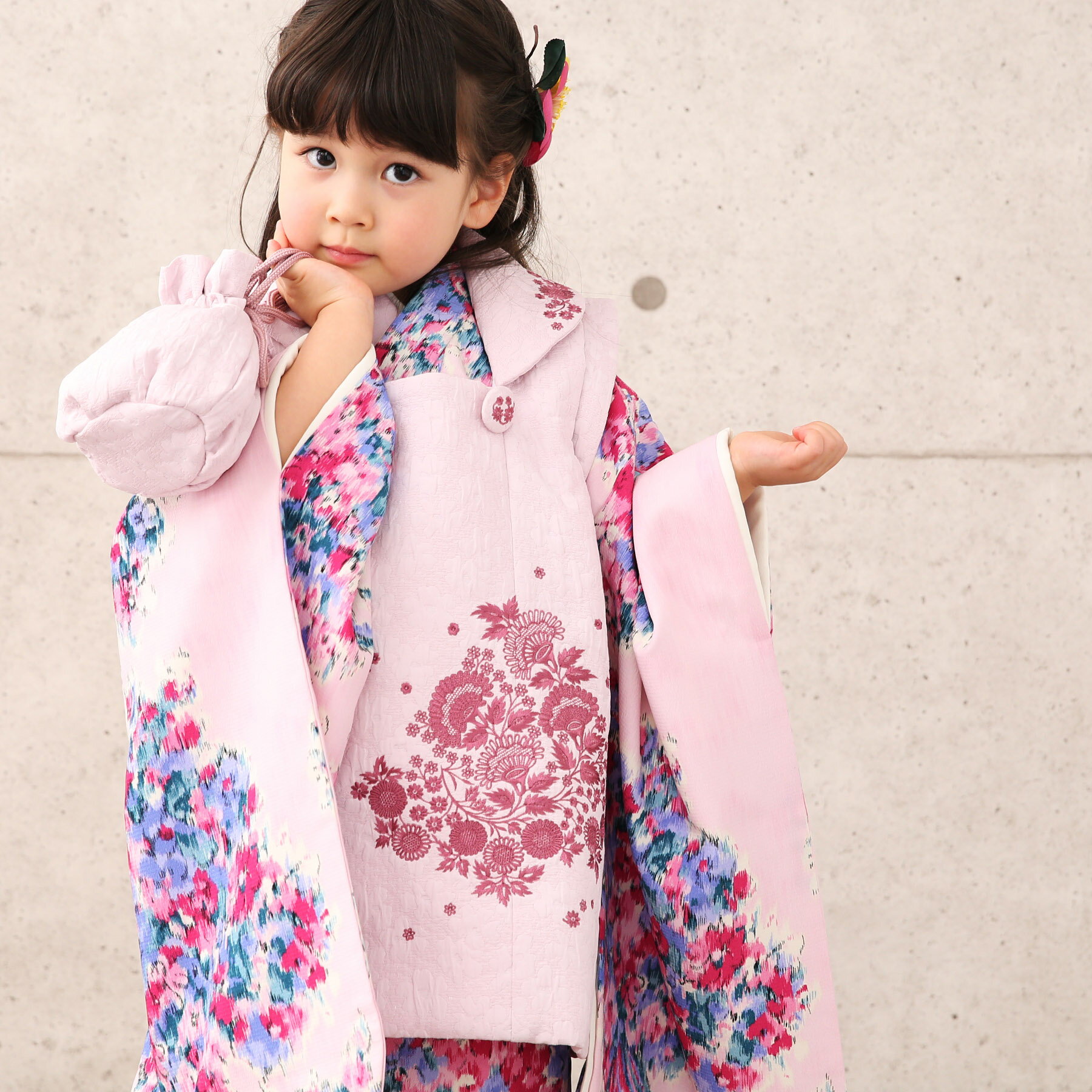 【レンタル】 往復送料無料 七五三セット JILL STUART / ジル・スチュアート 着物 フルセット 被布セット 88cm-105cm前後 ピンク系 花柄...