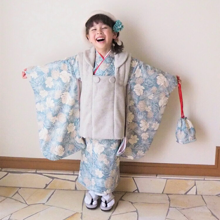 【レンタル】送料無料!ひよこ商店 七五三 三歳用被布コート9点セット レトロ 大正浪漫 着物 被布コート ベレー帽 重ね衿 長襦袢 巾着 草履 足袋 三歳 三才...