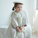【レンタル】【ひよこ商店 kids 七五三 着物 3歳 女の子 ベレー帽つき被布フルセット レース&ジャガード グリーン×アイスグレー】 人気着物ブランドの七五三お祝い着セット(被布コート・着物・重ね衿・長襦袢・半衿・巾着・草履・ベレー帽・足袋)レトロ