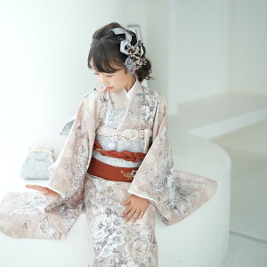 【レンタル】 往復送料無料 七五三セット JILL STUART / ジル・スチュアート 着物 フルセット 日本製 四つ身 120-135cm前後 ベージュ系 花柄 草履 バッグ はこせこ 帯 子供 髪飾り 足袋 ピンク アイボリー おしゃれ 祝着