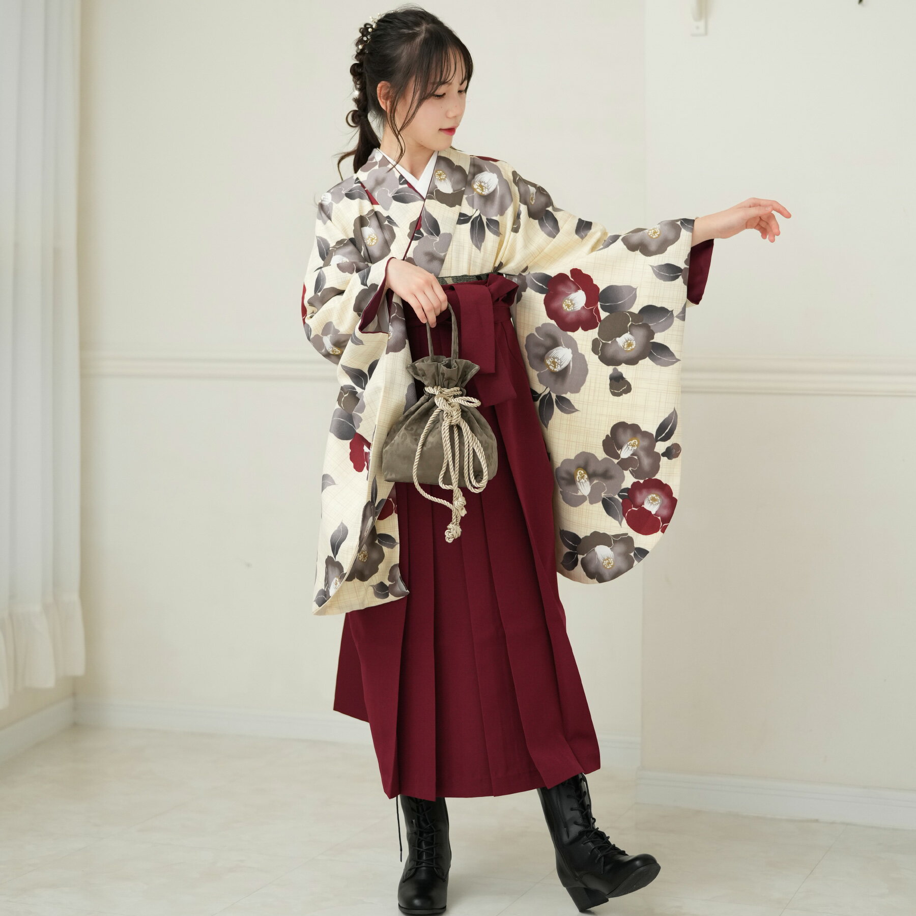 【レンタル】 往復送料無料 2尺袖着物 袴 15点セット utatane 袴83cm（身長138-1