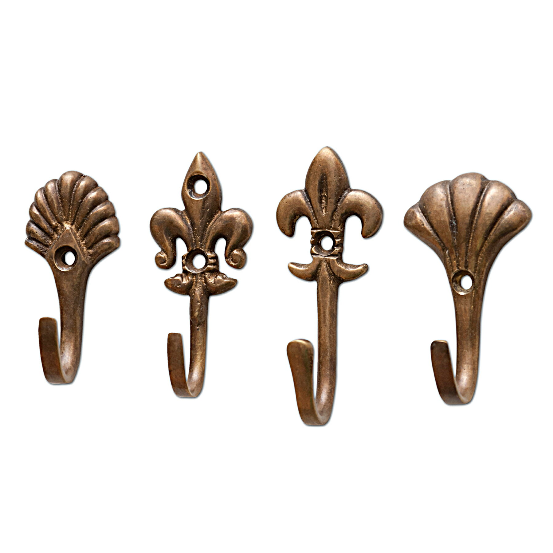 フック 6個セット ブラス 壁 金具 耐荷重量3kg 壁掛け ウォール ドア 収納 アンティーク風 ビンテージ風 取り付け 雑貨 模様替え シンプル ディスプレイ レトロ DIY インテリア 北欧 おしゃれ かわいい 玄関 廊下 部屋 鍵かけ