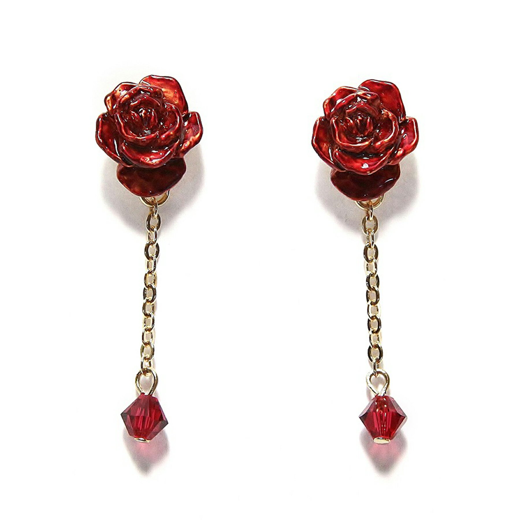 【5個までメール便可能】ピアス レディース 両耳 ギフト プレゼント アクセサリー パルナートポック フリーサイズ 日本製 花 赤系 女性 ladies 金 ゴールド ゆれる ばら 薔薇 「バラ園」 おしゃれ 個性的 国産 Palnart Poc ハンドメイド