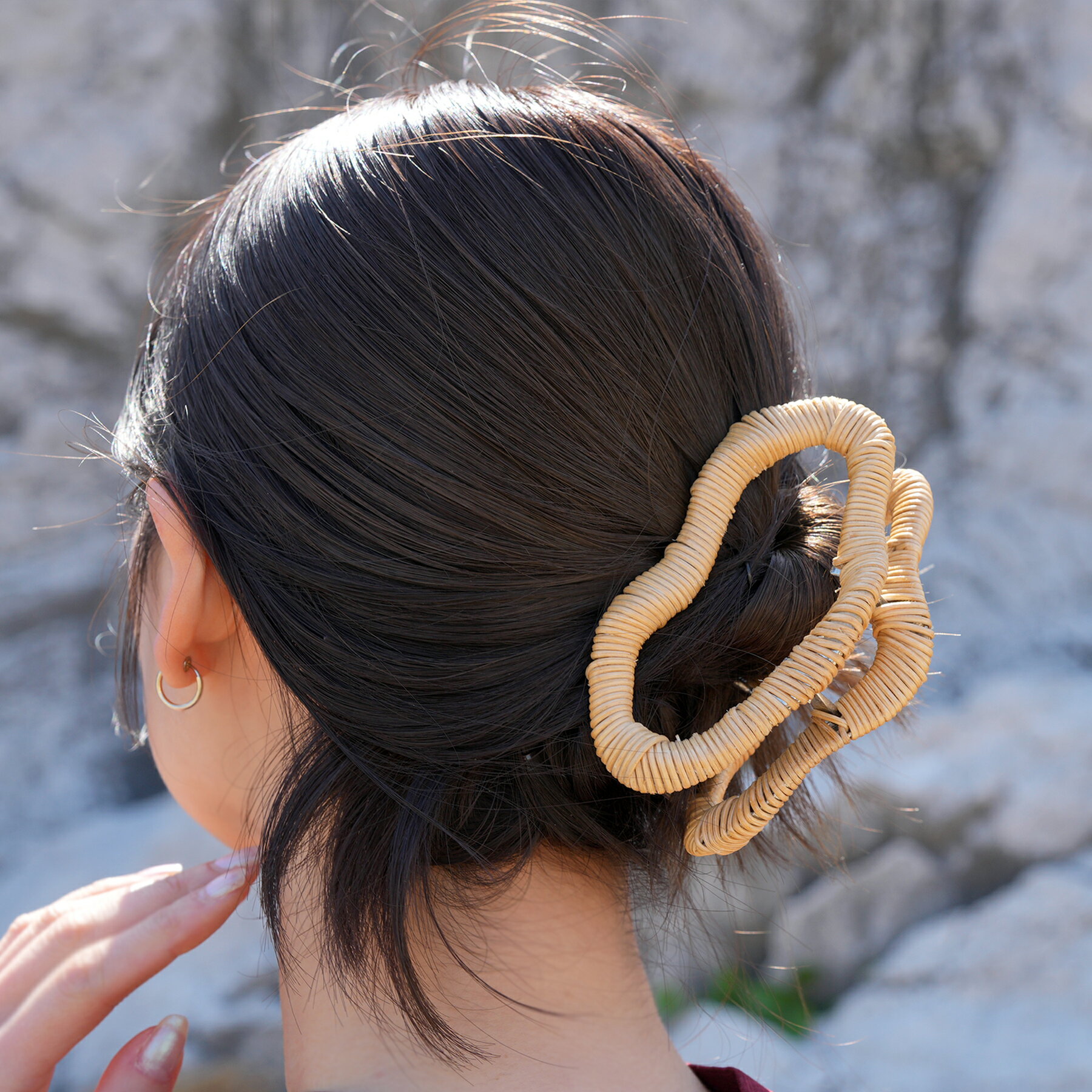 【utatane 籐クラウディヘアクリップ バンスクリップ ラタンウィッカー 籐編み 単品】ヘアアクセ 髪飾り ハンドメイド 天然素材 ボヘミアン ミッドセンチュリー フラワームーブメント 春 夏 カジュアル 浴衣 着物