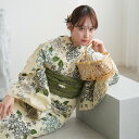 浴衣 レトロ 3点セット(浴衣/帯/下駄) 生成り系 アイボリー あじさい 水色 紫 ナチュラル 綿 麻 先染め風 レトロモダン 上品 古典 浴衣セット レディ...