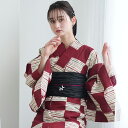 浴衣 セット レディース 3点セット(浴衣/帯/下駄) えんじ系 アイボリー チェック レッド ナチュラル 綿 麻 先染め風 レトロモダン 上品 古典 浴衣セッ...