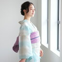 浴衣3点セット (浴衣/帯/下駄) フリー(身長155-165cm) 浴衣 セット 近江縮 浴衣 レディース 格子 セット 大人 水色 系 女性 ladies ...