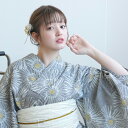 【20%OFF】浴衣 3点セット(浴衣/帯/下駄)菊 グレー 白 古典柄 注染 手染め 本染め 伝統工芸 日本製 国産 アンティーク図案 1930年〜1940年...