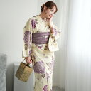 浴衣 セット レディース 浴衣 3点セット(浴衣/帯/下駄)紫陽花 ベージュ 紫 薄紫 ラベンダー 藤色 綿麻 麻混 特選 先染めベージュ 浴衣セット ゆかた ...