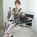 【20%OFF】【utatane×注染工房 日本製小幅生地使用 浴衣3点セット 先染めベージュ 紫の萩と撫子よろけ縞】特選シリーズ 注染 本染め にじみ 手染め...