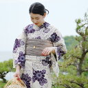 【utatane×注染工房 日本製小幅生地使用 浴衣3点セット 先染めベージュに紫ひまわり】特選シリーズ 注染 本染め にじみ 手染め ぼかし フリーサイズ 浴衣セット(ゆかた・帯・下駄) 日本製 国産 手縫い併用国内縫製 奈良の職人さんの手染め ブランド