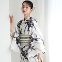 【utatane 高級変わり織 浴衣3点セット レトロホワイトに流れる美人花】ここでしか買えない昭和初期アンティーク復刻版 フリーサイズ 浴衣セット(ゆかた・帯...