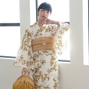【ひよこ商店 高級変わり織 浴衣3点セット クリームに黄色の花と実】人気着物ブランドの昭和レトロくすみカラー コットン100% フリーサイズ 浴衣セット(ゆかた...