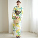 【utatane×注染工房 日本製小幅生地使用 浴衣3点セット 等間しじら レモンライムの横見桜】特選シリーズ 注染 本染め にじみ 手染め ぼかし フリーサイズ 浴衣セット(ゆかた・帯・下駄)ですぐお出かけ 日本製 国産 手縫い併用国内縫製 奈良の職人さんの手染め