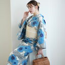 【utatane×注染工房 日本製小幅生地使用 浴衣3点セット 赤坂紬 上品グレーに滲みブルーの小菊と扇面】特選シリーズ 注染 本染め にじみ 手染め ぼかし ...
