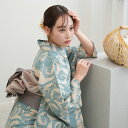 【20%OFF】【utatane×注染工房 日本製小幅生地使用 浴衣3点セット 先染めベージュ 水色の葵唐草】特選シリーズ 注染 本染め にじみ 手染め ぼかし...