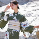 【utatane 高級変わり織 浴衣3点セット グリーンに松皮菱取と桔梗】ここでしか買えない昭和初期アンティーク復刻版 フリーサイズ 浴衣セット(ゆかた・帯・下...