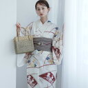 【utatane 高級変わり織 浴衣3点セット クリームに露芝紋の古典花】ここでしか買えない昭和初期アンティーク復刻版 フリーサイズ 浴衣セット(ゆかた・帯・下...