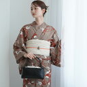 【utatane 高級変わり織 浴衣3点セット ココアと赤茶のあざみ砂嵐】ここでしか買えない昭和初期アンティーク復刻版 フリーサイズ 浴衣セット(ゆかた・帯・下...