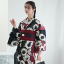 【ニコアンティーク 高級変わり織 浴衣3点セット 黒とえんじの染分けひまわり】みんなと違う浴衣を着よう!個性派きものブランドNicoAntiqueの2025年新作 フリーサイズ 浴衣セット(ゆかた・帯・下駄) ニュアンスカラーレトロ うたたね 国産生地 国内染色