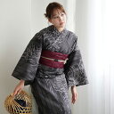 【ニコアンティーク 高級変わり織 浴衣3点セット 墨黒に縞々糸菊】みんなと違う浴衣を着よう!個性派きものブランドNicoAntiqueの2025年新作 フリーサイズ 浴衣セット(ゆかた・帯・下駄)ですぐお出かけ レトロ 国産生地 国内染色