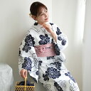 2025年新作!【お仕立て上がり 浴衣3点セット 白地に紺の大きな花】コットン100% フリーサイズ 浴衣セット(ゆかた・帯・下駄)ですぐお出かけ 古典 レトロ...