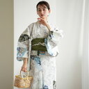 【utatane 高級変わり織 浴衣3点セット ラムネ色の扇面と儚い花】ここでしか買えない昭和初期アンティーク復刻版 フリーサイズ 浴衣セット(ゆかた・帯・下駄)ですぐお出かけ 上質 うたたね 国産生地 国内染色