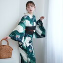 【utatane 高級変わり織 浴衣3点セット かすれグリーンに扇面】ここでしか買えない昭和初期アンティーク復刻版 フリーサイズ 浴衣セット(ゆかた・帯・下駄)ですぐお出かけ 上質 うたたね 国産生地 国内染色