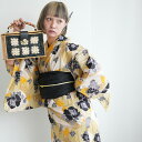 【ニコアンティーク 高級変わり織 浴衣3点セット 芙蓉エフェクト イエロー】みんなと違う浴衣を着よう!個性派きものブランドNicoAntiqueの2025年新作 フリーサイズ 浴衣セット(ゆかた・帯・下駄)ですぐお出かけ レトロ 国産生地 国内染色