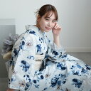 【ニコアンティーク 高級変わり織 浴衣3点セット フロスティブルーとスモーキークオーツの花】みんなと違う浴衣を着よう!個性派きものブランドNicoAntiqueの2025年新作 フリーサイズ 浴衣セット(ゆかた・帯・下駄)ですぐお出かけ レトロ 国産生地 国内染色