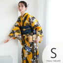 【ニコアンティーク 高級変わり織 浴衣3点セット 黄色と墨色の立沸とレトロ花】みんなと違う浴衣を着よう!個性派きものブランドNicoAntiqueの2025年新作 プチサイズ(150-160cm)Sサイズ 浴衣セット(ゆかた・帯・下駄) レトロ 上質 国産生地 国内染色 低身長コーデ