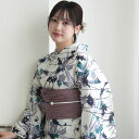 【utatane セパレート高級変わり織 二部式浴衣3点セット 杢ベージュに涼しげ菖蒲とアザミ】ここでしか買えない昭和初期アンティーク復刻版 フリーサイズ 浴衣...