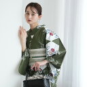 【13%OFF】【utatane セパレート高級変わり織 二部式浴衣3点セット グリーンに松皮菱取と桔梗】ここでしか買えない昭和初期アンティーク復刻版 フリーサイズ 浴衣セット(ゆかた上下・帯・下駄)ですぐお出かけ 古典レトロ うたたね 国産生地 国内染色 上質