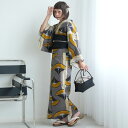 【13%OFF】【ニコアンティーク セパレート高級変わり織 二部式浴衣3点セット 墨色と黄色の鶴ストライプ】みんなと違う浴衣を着よう!個性派きものブランドNicoAntiqueの2025年新作 フリーサイズ 浴衣セット(ゆかた上下・帯・下駄) 大正浪漫 レトロ 国産生地 国内染色