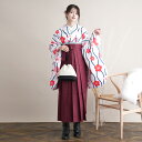 【リサイクル着物セット】2尺袖着物 袴 2点セット 袴91cm(身長153-158cm) 袴セット 卒業式 国内染色 大学生 着物 花 女性 白系 女性 lad...