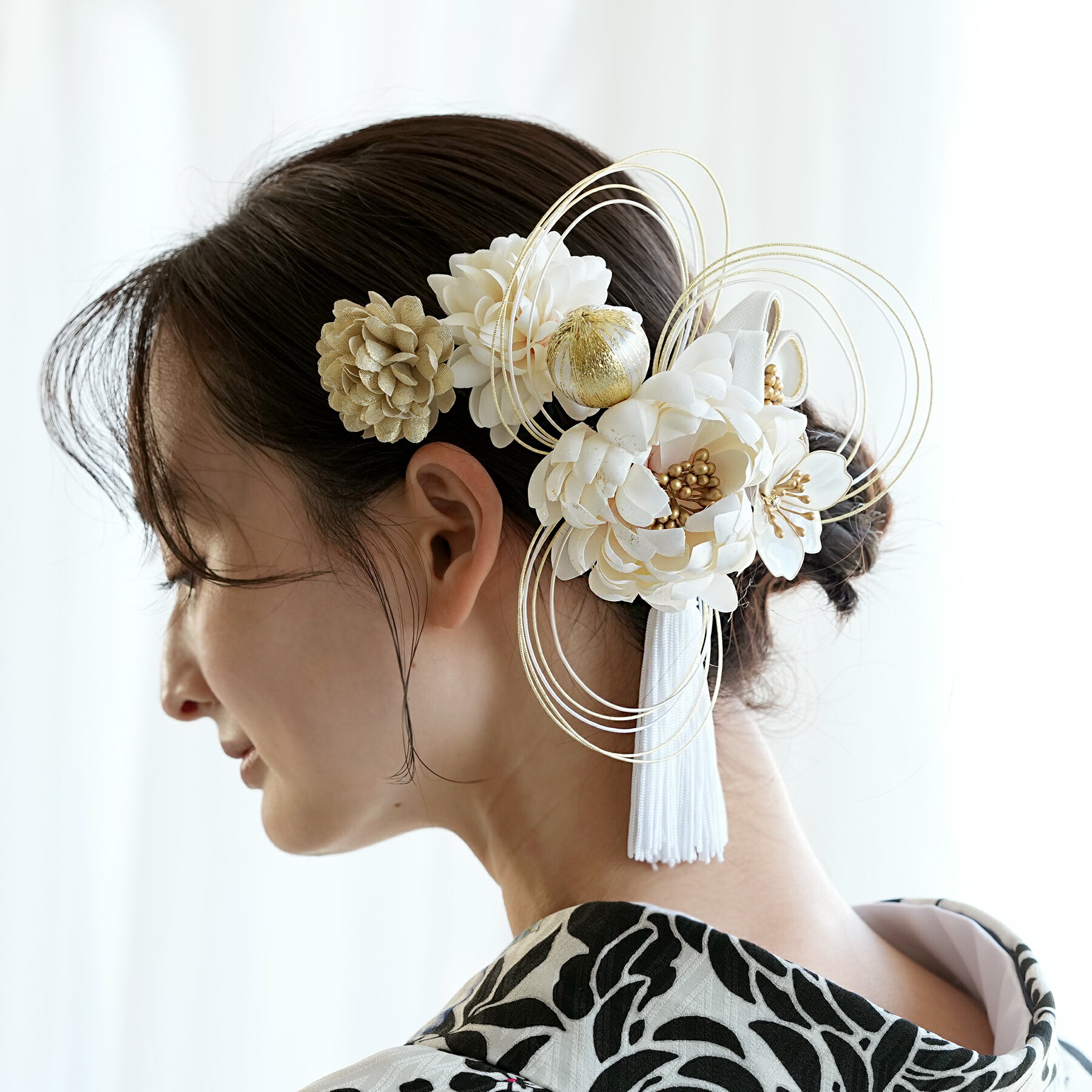 【髪飾り 菊梅桜・水引 コームUピン3点セット】 タッセル つまみ細工 アメリカンフラワー ヘアアクセ 大正ロマン レトロ アンティークカラー 振袖 袴 成人式 卒業式 前撮り ヘアメ ヘアアレンジ 日本製 国産