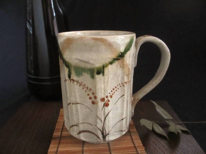 ジョッキ■ 玉樹窯・三宅命次作/粉引緑流削文ジョッキ ギフト 和食器