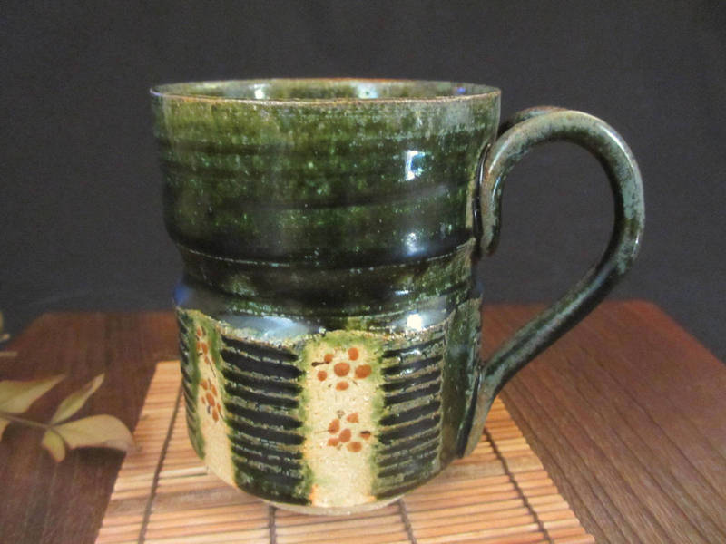 マグカップ ■玉樹窯 三宅命次作 織部 線赤楽 小花文 マグカップ 【和食器】【ギフト】