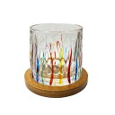 【送料無料:北海道・沖縄・離島は別途送料+660円】 ガラス 硝子細工 木台コースター付き 360℃ 回転 ウィスキー 焼酎 ロック グラス (ラインベース)
