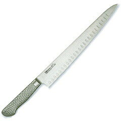 サイズ（刃渡り）:300 mm 材質：刀身＝モリブデン・バナジウム鋼/ハンドル＝18-8ステンレス鋼 生産国：日本 プロの理想の切れ味と使い易さを追求したシリーズです。 ●本刃付け 砥石による本格的な刃付けを施し、鋭い切れ味を長く持続させます。 ●本研刃造り プロの技術者により、本刃付けする前に研ぎなおしを容易にするため、水砥の荒砥・中砥を使用し、刃基を研ぎだしてあります。 ●サブゼロ処理 1050℃で焼き入れ後に、−73℃以下に冷却する特別な処理により高い硬度と靭性を与え、切れ味を一段と高めてあります。 ●一体構造 刀身とハンドルはすき間のない一体構造で非常に衛生的です。 ●モナカハンドル ハンドル部を空洞にし、軽くていつまでも美観を保つ「ステンレスモナカ構造」を採用。 また、18-8ステンレス鋼を使用し水・薬品等の高圧・高温殺菌洗浄を可能にした衛生的なハンドルです。 ※次亜塩素酸・塩素等での殺菌は使用しないでください。