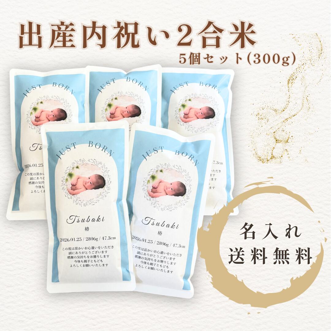 内祝い 2合米 300g 5個セット 名入れ 写真入り ギフトセット プチギフト 出産内祝い 結婚内祝い お米ギフト 感謝の贈り物 宮城県産 ひとめぼれ 送料無料 食べきりサイズ