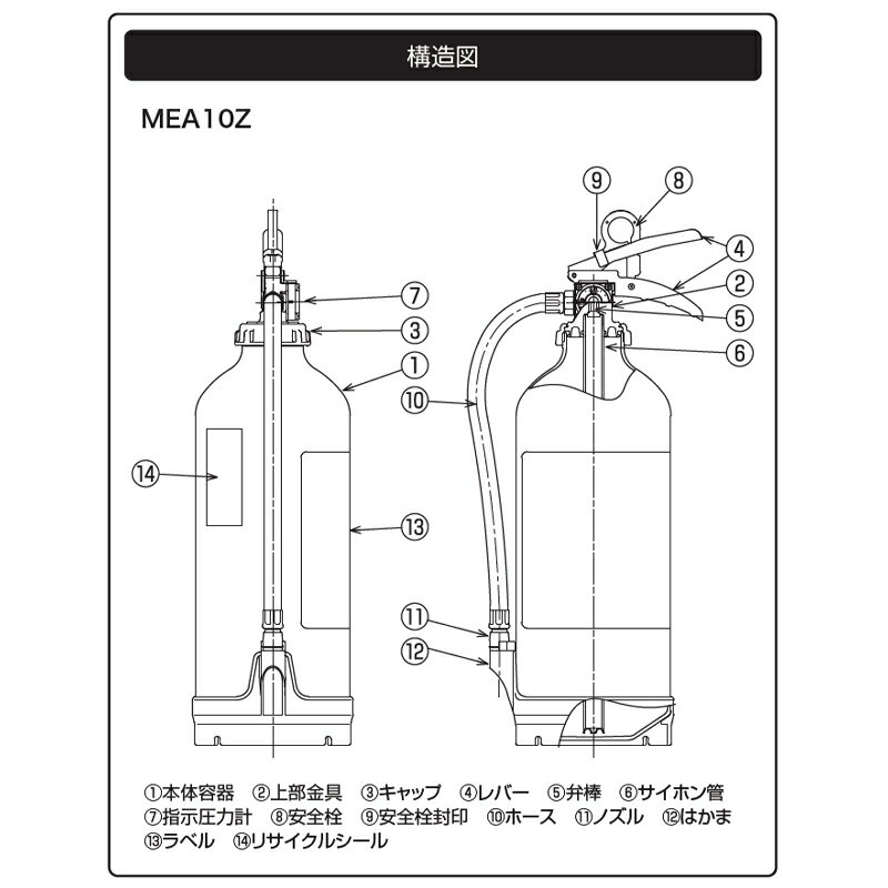 【10本~19本注文用】2021年製業務用消火器10型MEA10ZUVM10AL後継機種リサイクルシール貼付済アルミ製蓄圧式粉末ABC消火器モリタ宮田業務用10型軽量仙台銘板