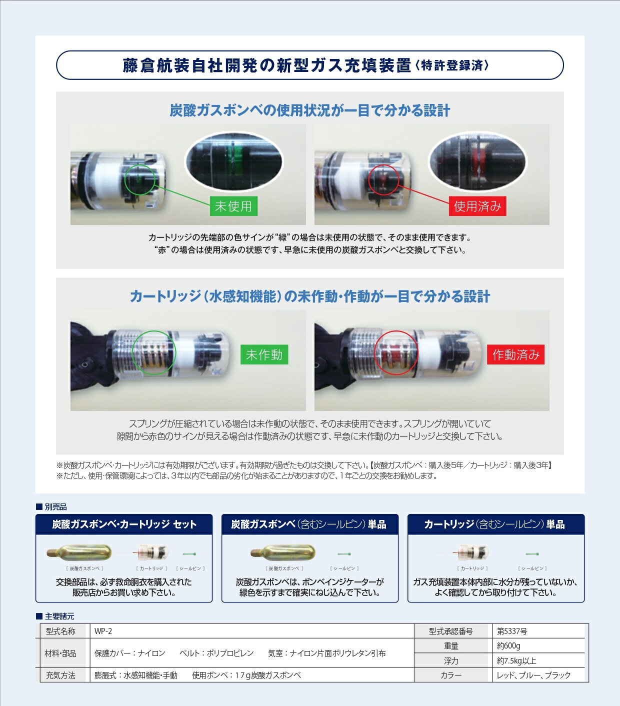 【マラソン期間ポイント2倍26日1時まで】ライフジャケット 自働膨張式 ウエスト着用 WP-2 レッド ブルー ブラック 固定式 膨張式 藤倉航装 sendai-meiban-10010439 仙台銘板@楽天市場店 サンプル画像3