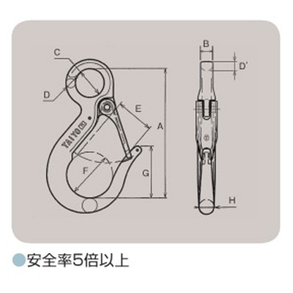 【20個セット】eフック1.25tセーフティラッチ付重量フックアイフック型環付フック大洋製器工業TAIYO