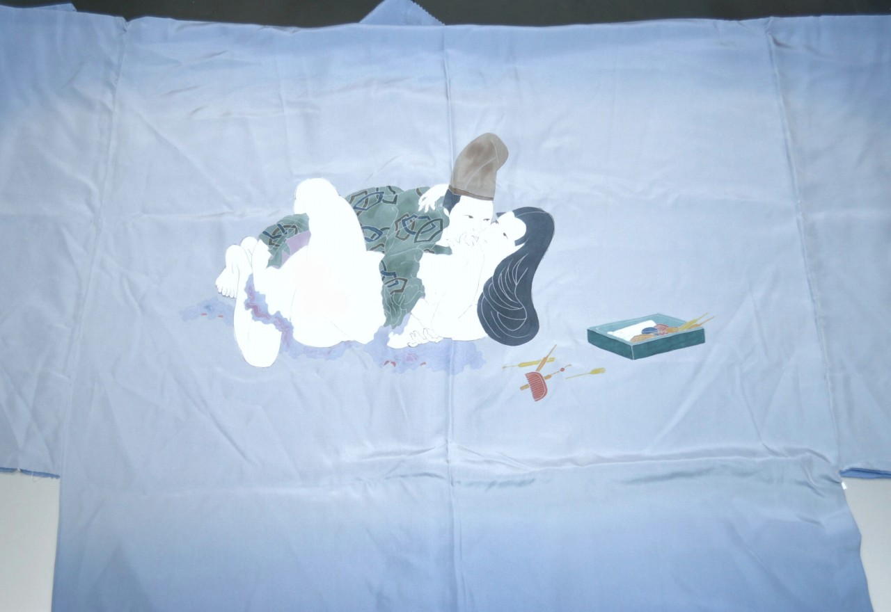 【少々難あり】男絵羽襦袢 未仕立て長襦袢No.603 男物絵羽正絹襦袢 「春画」「笑い絵」「枕絵」未仕立..