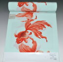京の老舗岡重の図案の長襦袢【岡重】色襦袢 No.4948(金魚)水色 東レシルックデュエットおしゃれ着襦袢に◎羽裏に◎ ふんわりシルキー素材 巾約38cm×約12m ポリエステル100% 送料無料 【キモノ仙臺屋このみ色襦袢】