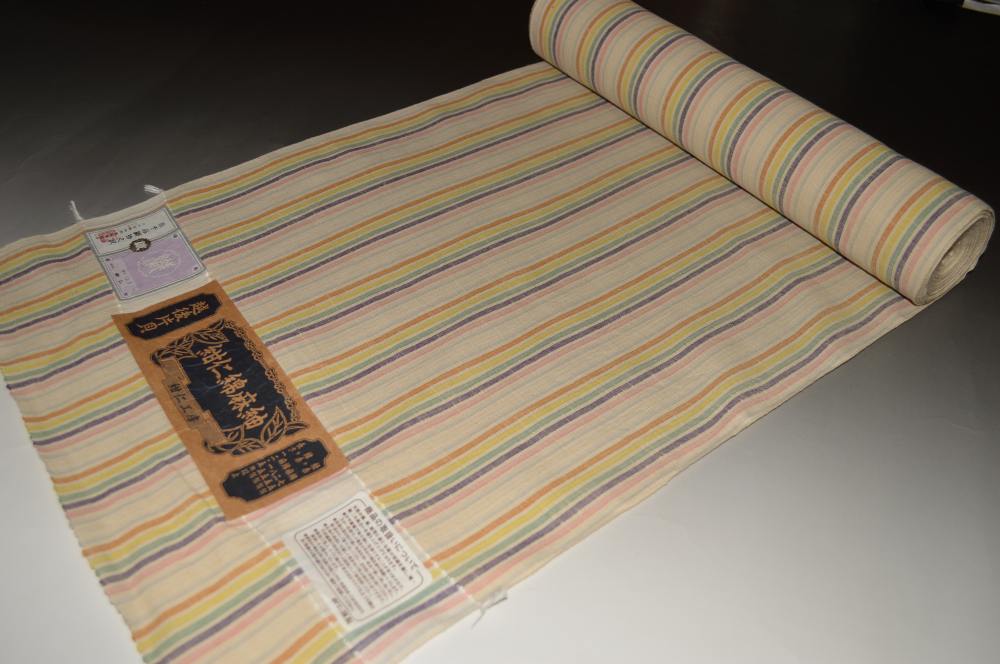 紅梅織・片貝木綿綿麻紺仁・格子柄 −No.6935 （幅39センチ長さ12.3メートル以上）（麻25・綿75・着尺・未仕立て）【送料無料・日本製品】