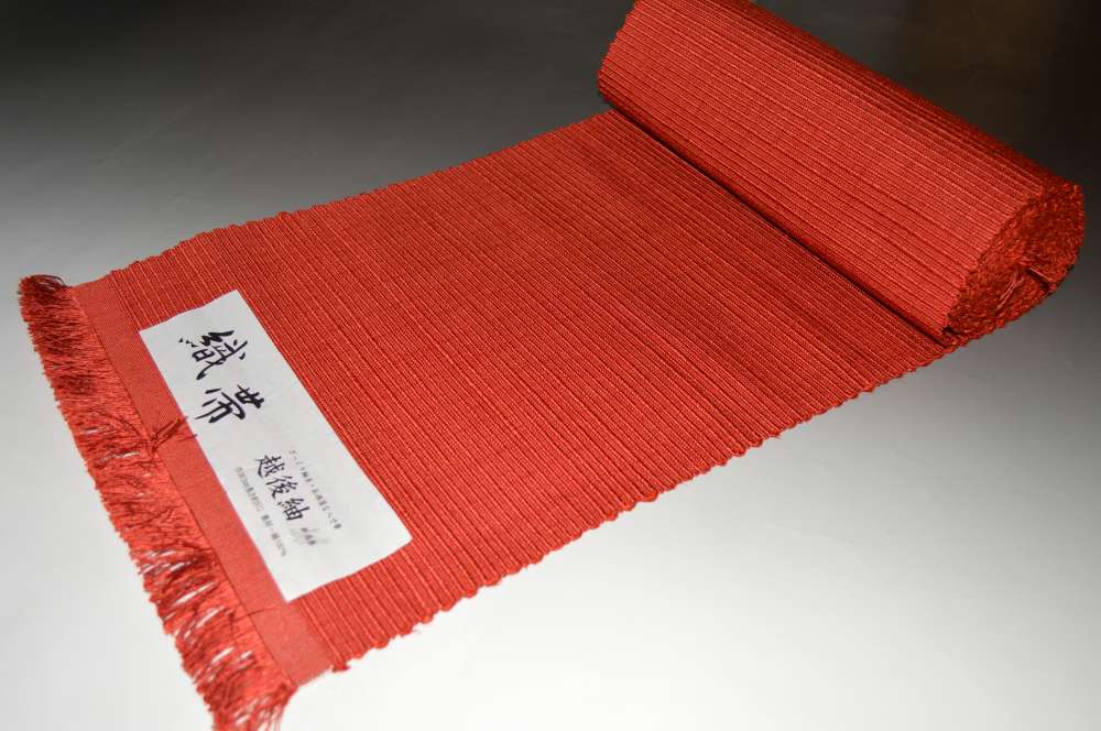 センダイヤ本店アウトレット−No.1083越後つむぎ八寸名古屋帯正絹素材・ざっくり生地・日本製（在庫処分品・特選品）（教材・創作素材にオススメ）